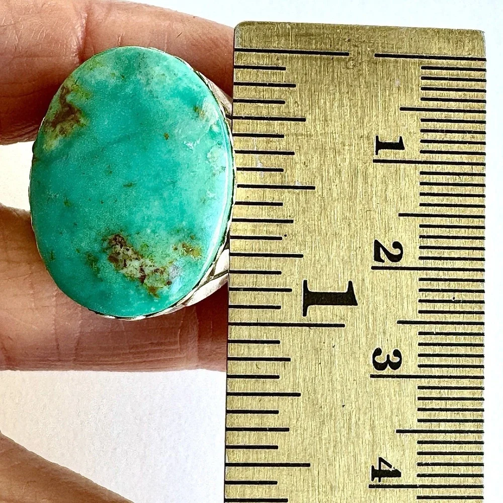 Big Navajo Mens Turquoise‎ Ring Sz 11 Signed Alvery Smith Fans 23g Band Oval